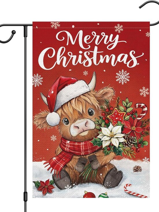 Other - Merry Christmas Highland Cow Garden Flag 12x18 Inch Double Sided Burlap, Winter